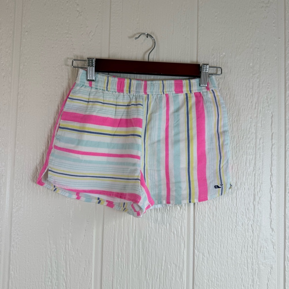 Vineyard Vines Striped Athletic Shorts in White, Pink, Yellow, Blue